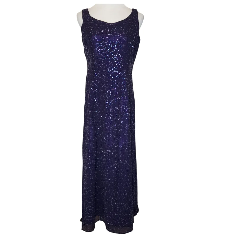 Reggio dress gown beaded purple maxi colorful rhinestone covered fabric - Picture 2 of 15